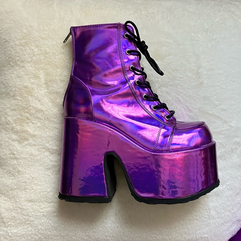 Demonia Holographic/Metallic Purple Platform Boots CAMEL-203 - Picture 3 of 13